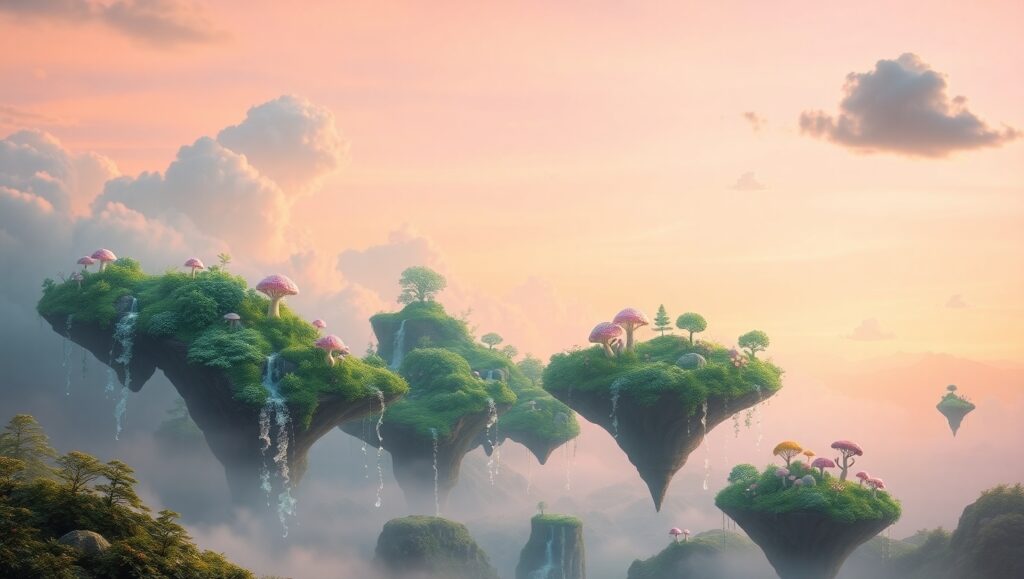 Dreamy Floating Islands Landscape – free AI stock image