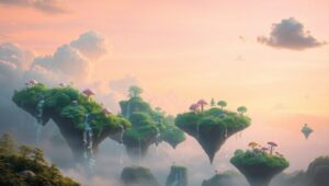 Dreamy Floating Islands Landscape – free AI stock image