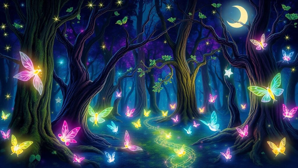 Dreamy Forest Under Starry Skies – free AI stock image