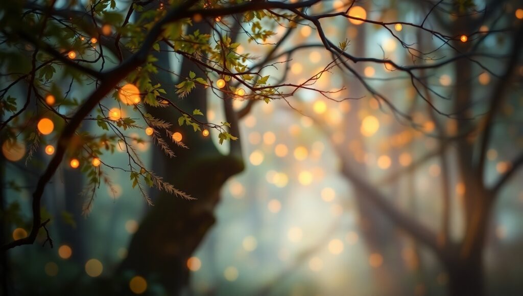 Dreamy Forest with Bokeh Lights 7EU – free AI stock image