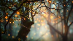 Dreamy Forest with Bokeh Lights 7EU – free AI stock image