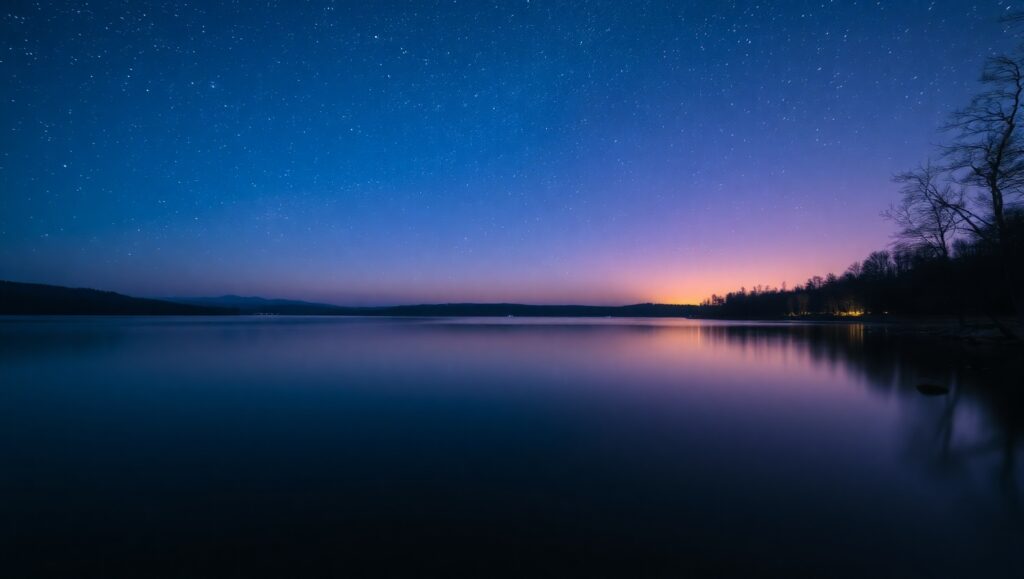 Dreamy Lake Reflections in Long Exposure – free AI stock image