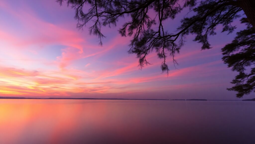 Dreamy Lakeside Long Exposure – free AI stock image