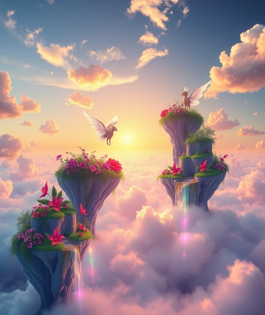 Dreamy Landscape of Floating Islands – free AI stock image