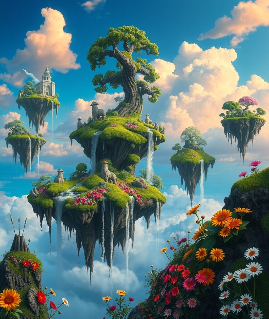 Dreamy Landscape of Floating Islands – free AI stock image