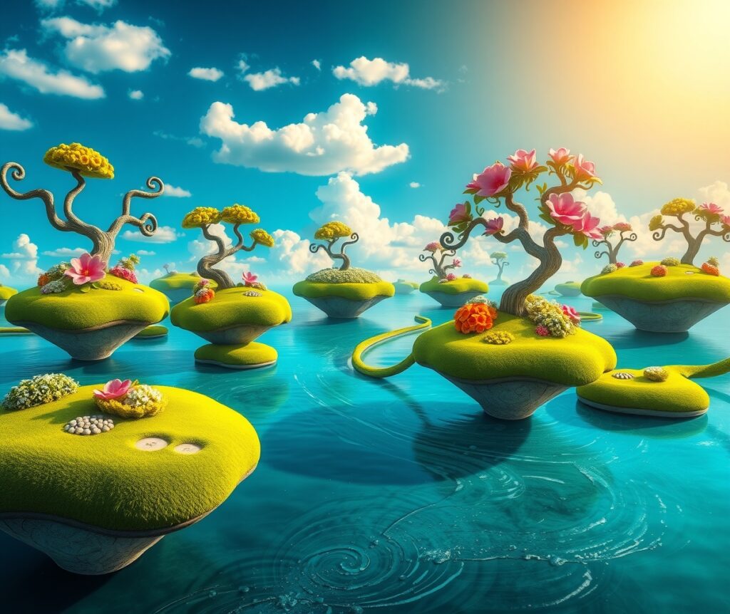 Dreamy Landscape with Floating Islands – free AI stock image