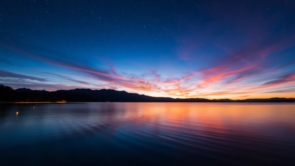 Dreamy Night Landscape Reflection – free AI stock image
