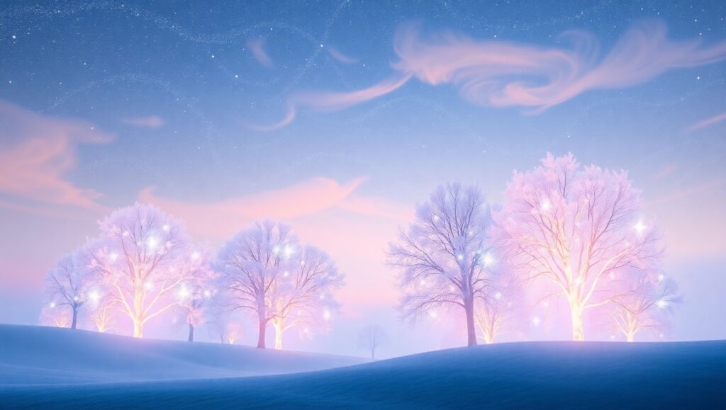 Dreamy Nightscape with Glowing Trees – free AI stock image