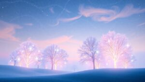 Dreamy Nightscape with Glowing Trees – free AI stock image