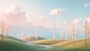 Dreamy Pastel Landscape Escape – free AI stock image