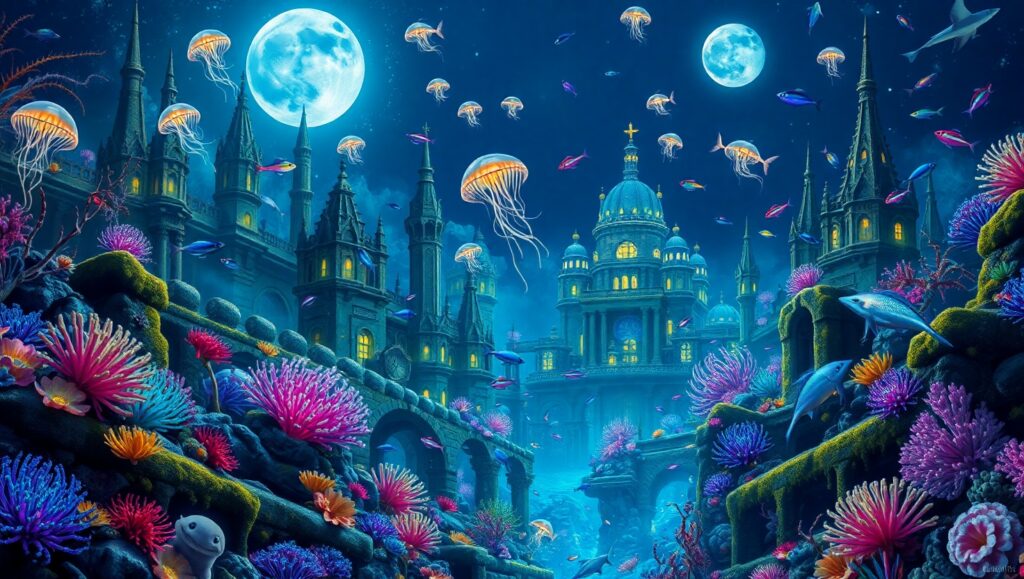 Dreamy Underwater Cityscape – free AI stock image