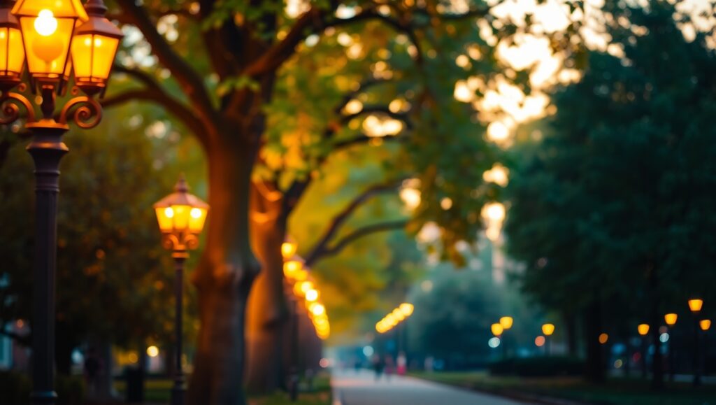 Dreamy Urban Park at Dusk – free AI stock image