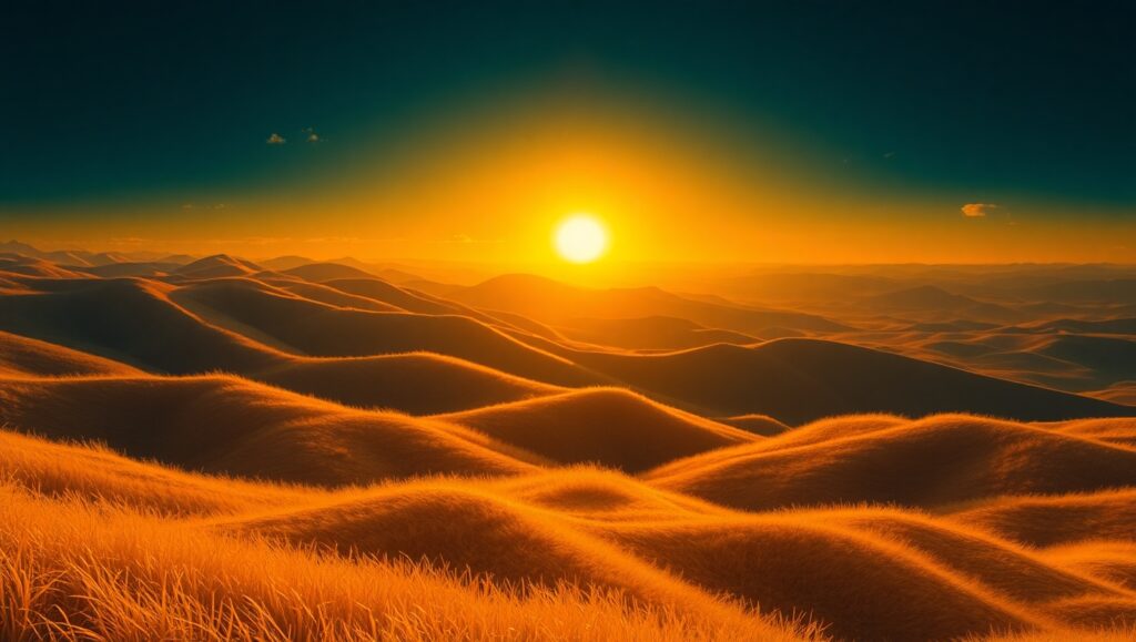 Duotone Sunset Over Hills – free AI stock image