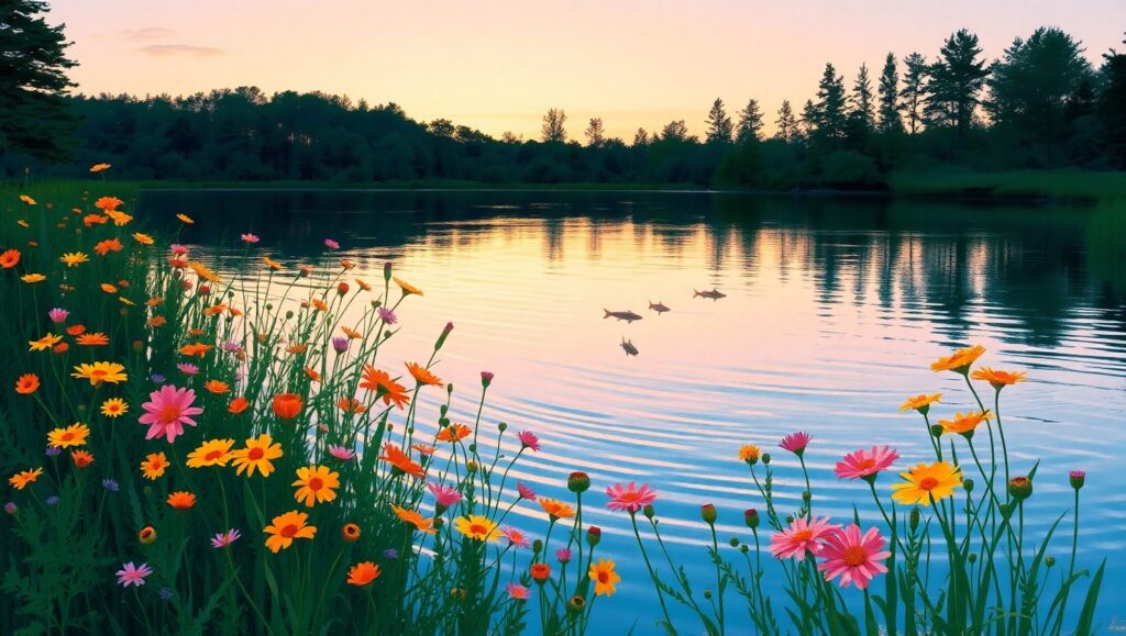 Dusk at the Tranquil Lake – free AI stock image