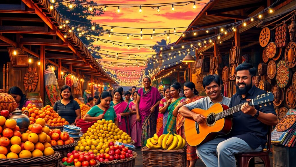 Dusk at the Vibrant Market – free AI stock image
