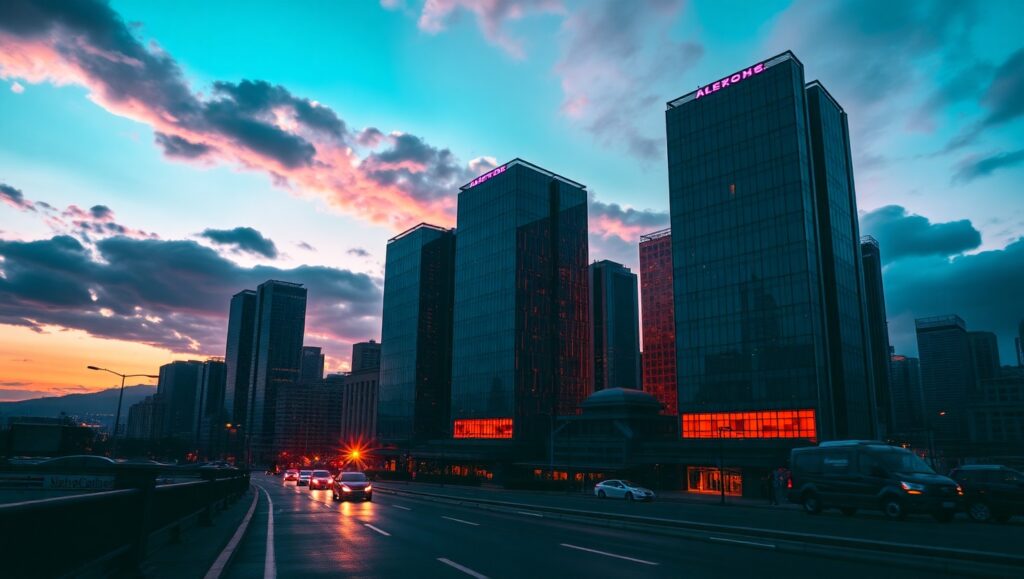 Dusk Cityscape in Duotone – free AI stock image