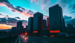 Dusk Cityscape in Duotone – free AI stock image