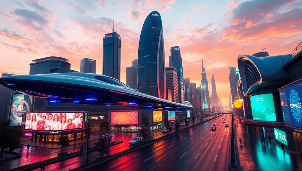 Dusk in a Futuristic City – free AI stock image