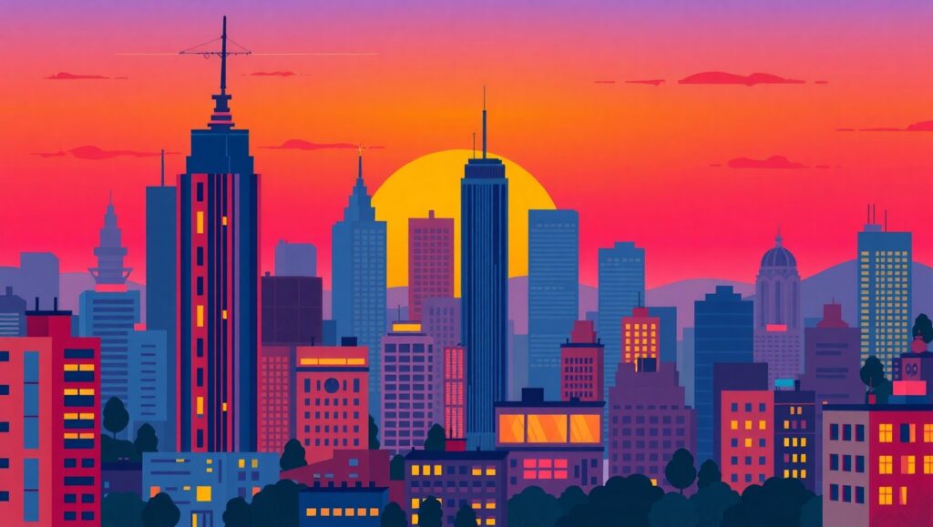 Dusk in a Geometric City – free AI stock image