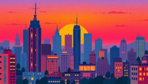 Dusk in a Geometric City – free AI stock image