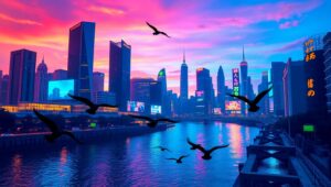 Dusk in Urban Duotone Glory – free AI stock image
