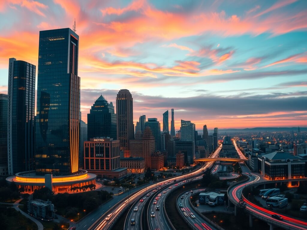 Dusk Over the City Skyline – free AI stock image