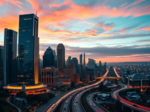 Dusk Over the City Skyline – free AI stock image