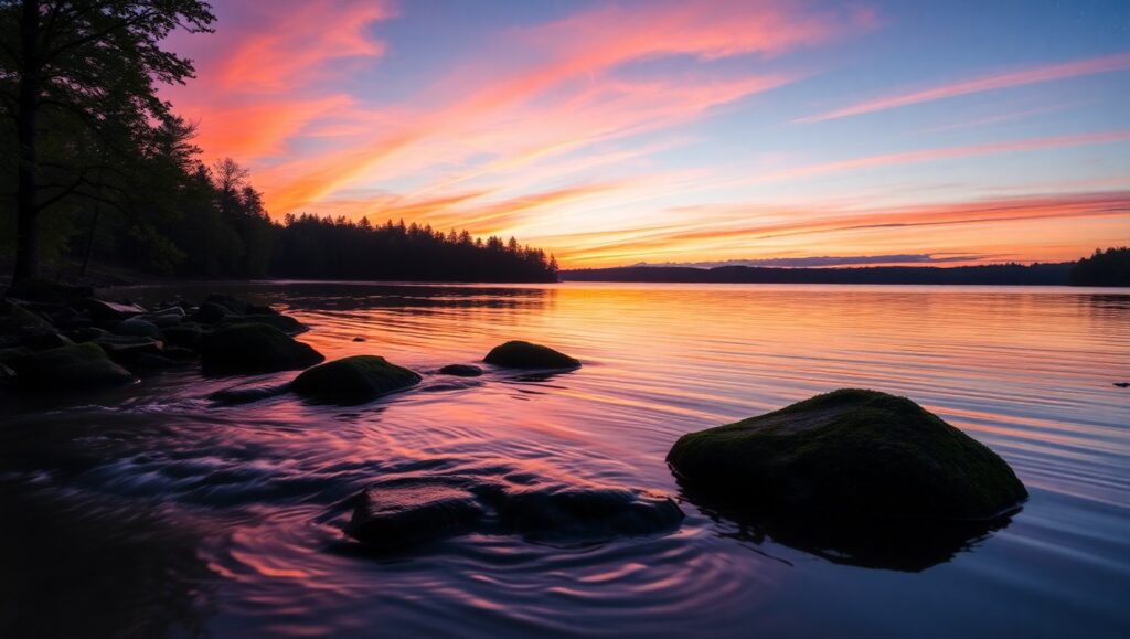 Dusk Reflection in Long Exposure – free AI stock image