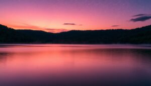 Dusk Reflections and Star Trails – free AI stock image