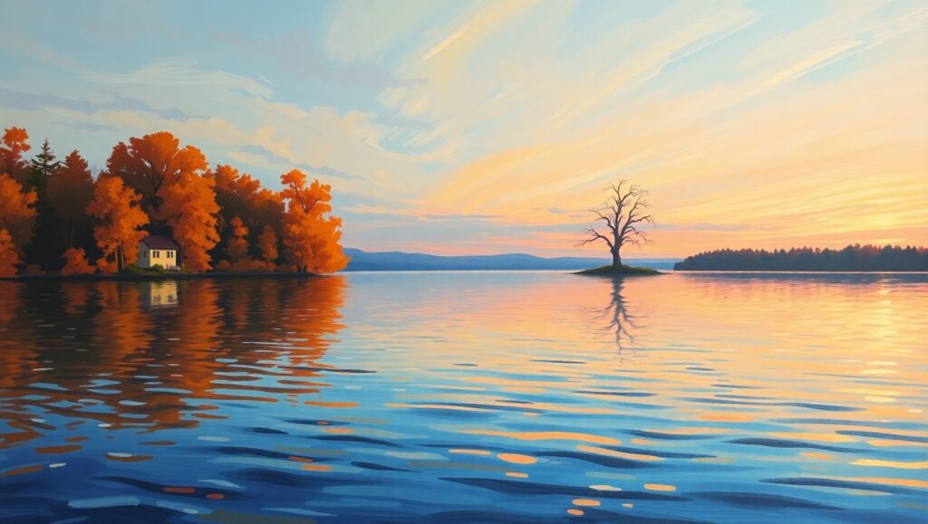 Dusk Reflections by the Lake – free AI stock image