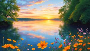 Dusk Reflections by the Lake – free AI stock image
