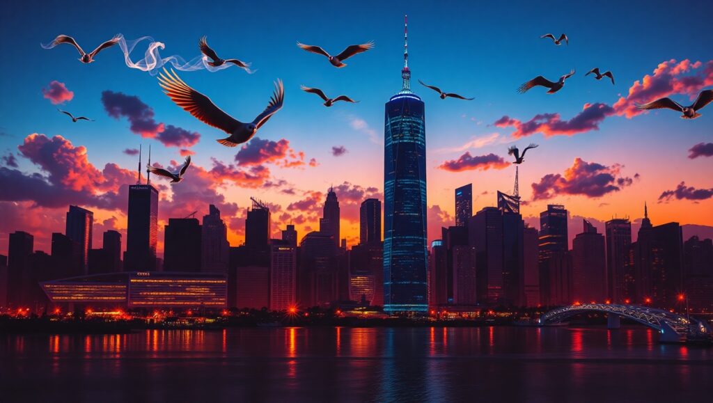 Dusk Skyline in Duotone – free AI stock image