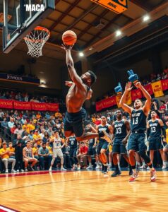 Dynamic Action in a Basketball Game – free AI stock image