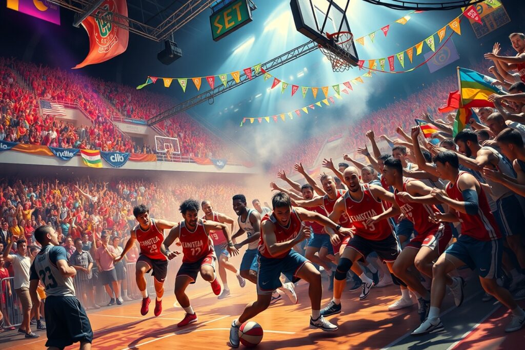 Dynamic Action in a Competitive Sports Arena – free AI stock image