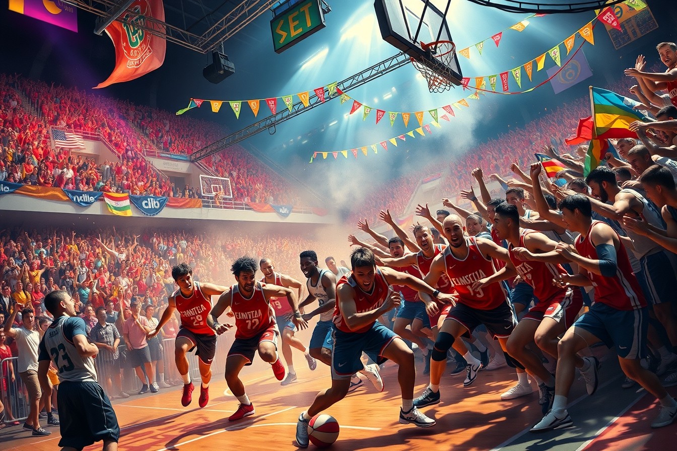 Dynamic Action in a Competitive Sports Arena – free AI stock image