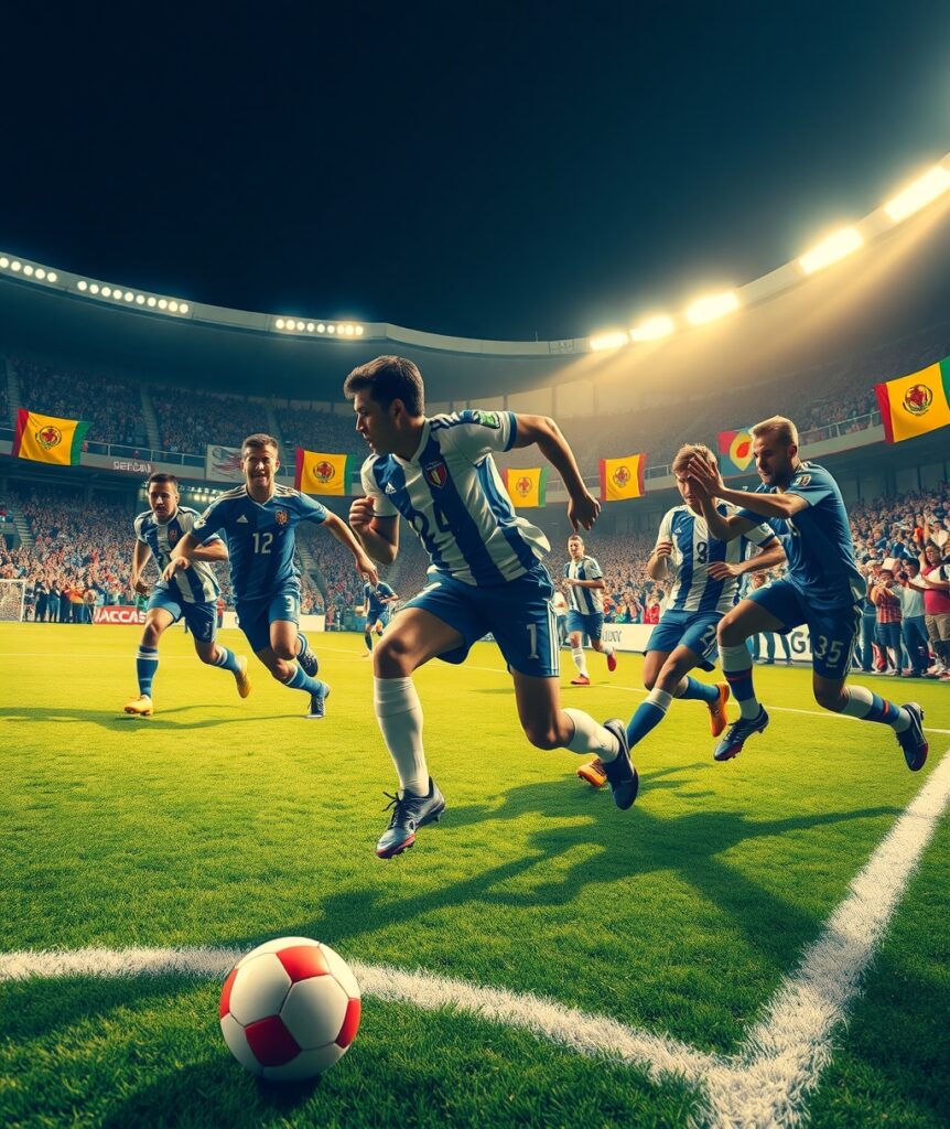Dynamic Action in a Football Match – free AI stock image