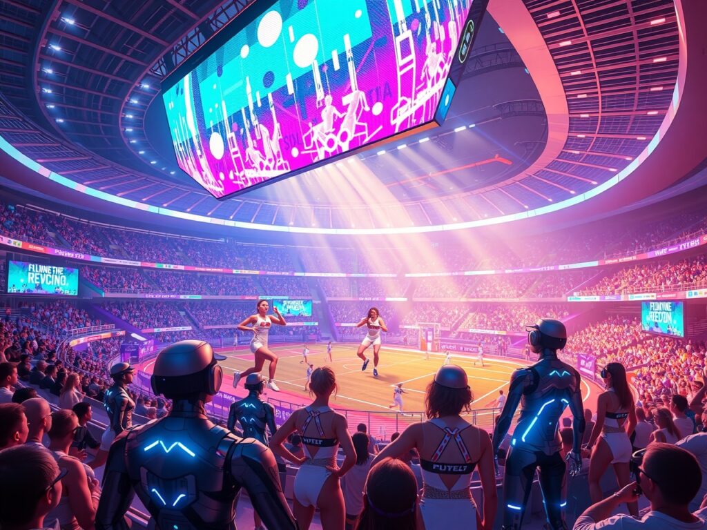 Dynamic Action in a Futuristic Sports Arena – free AI stock image