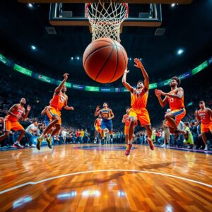Dynamic Action Shot of Basketball Gameplay – free AI stock image
