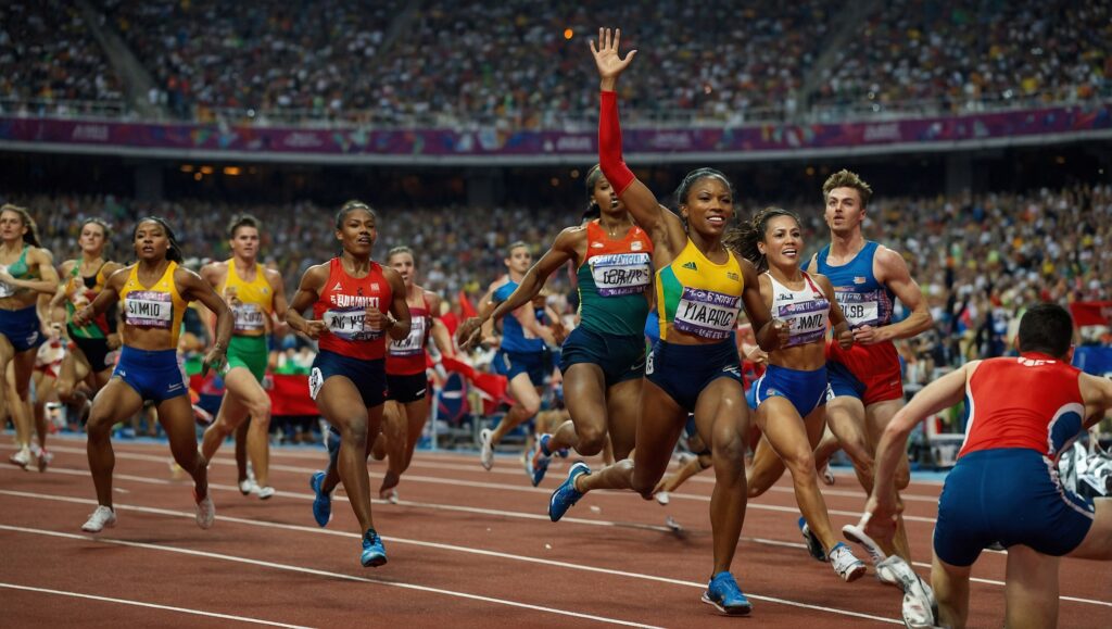Dynamic Athletes Competing in a Vibrant Stadium – free AI stock image