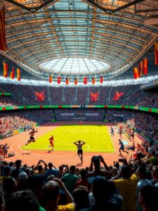Dynamic Athletes Competing in Major Sports Event – free AI stock image