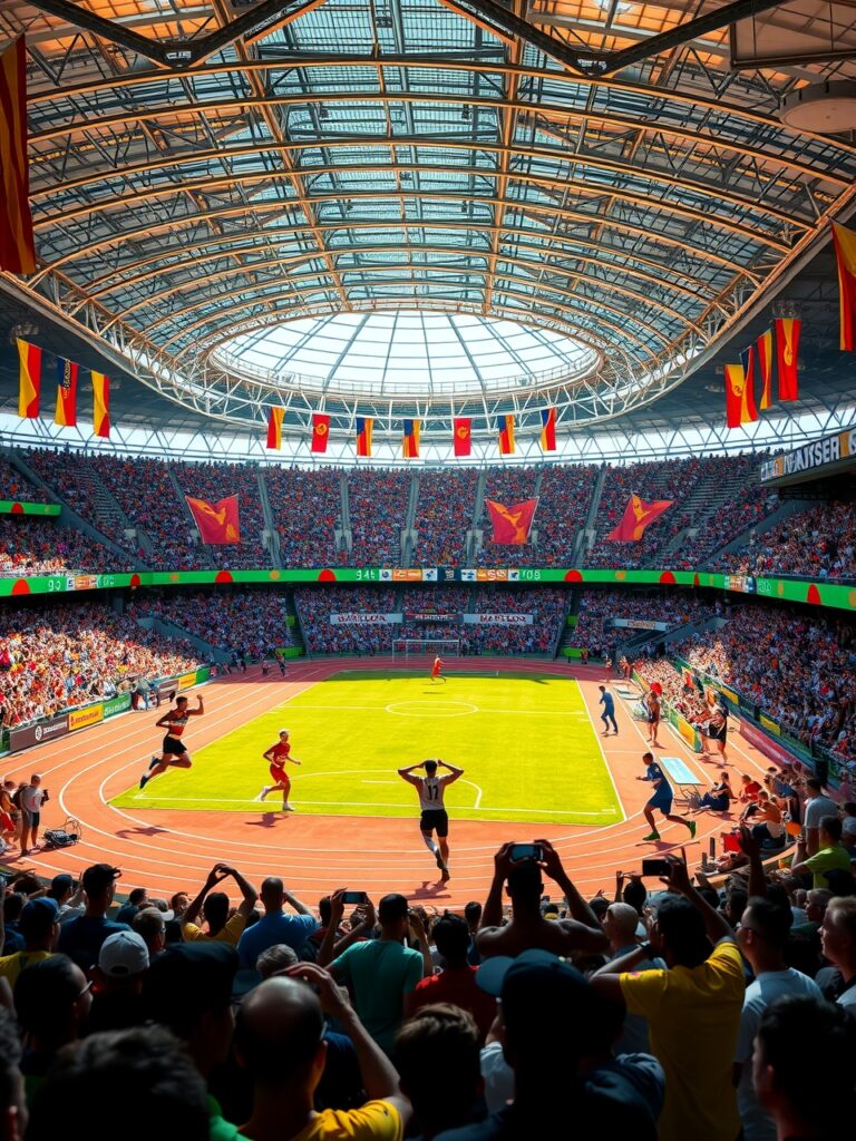Dynamic Athletes Competing in Major Sports Event – free AI stock image