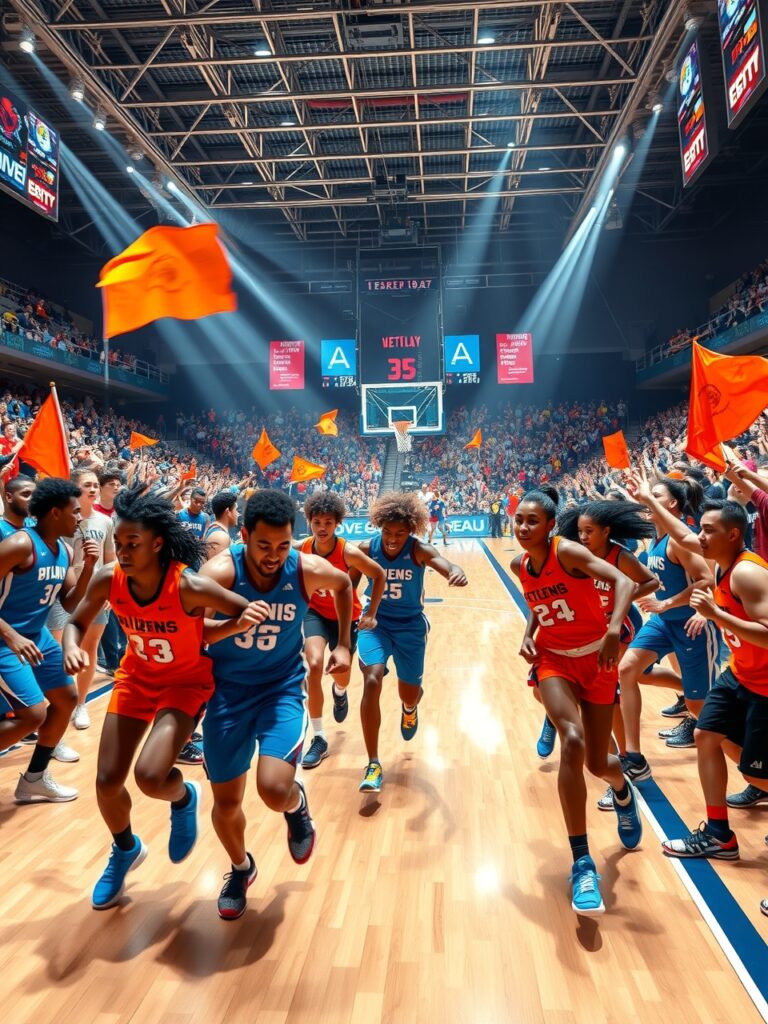 Dynamic Athletes Competing in Vibrant Sports Arena – free AI stock image