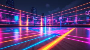 Dynamic Basketball Court Under Neon Lights – free AI stock image