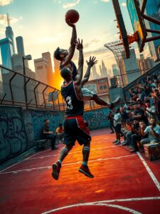 Dynamic Basketball Game in Action – free AI stock image