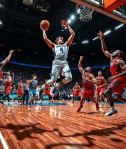 Dynamic Basketball Game in Full Action – free AI stock image