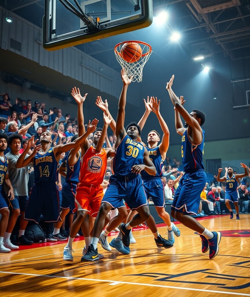 Dynamic Basketball Game in Full Action – free AI stock image