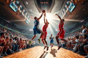 Dynamic Basketball Game in Full Motion – free AI stock image
