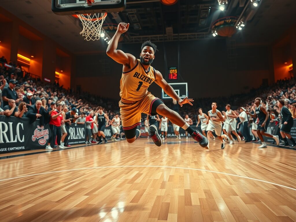 Dynamic Basketball Game Under Bright Lights – free AI stock image