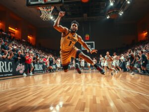 Dynamic Basketball Game Under Bright Lights – free AI stock image