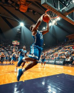 Dynamic Basketball Game Under Bright Lights – free AI stock image